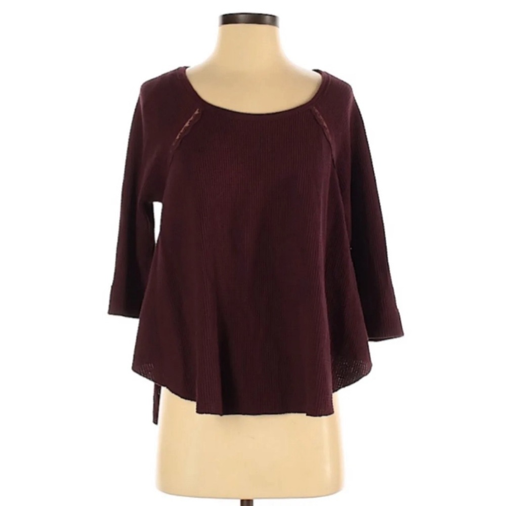 Free People Maroon Open Back Lace Waffle Top Medium - Picture 3 of 10